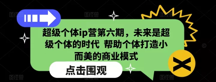 超级个体ip营第六期,未来是超级个体的时代 帮助个体打造小而美的商业模式