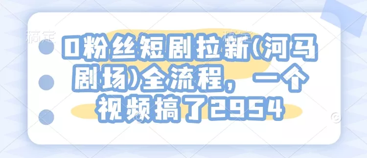 0粉丝短剧拉新(河马剧场)全流程,一个视频搞了2954