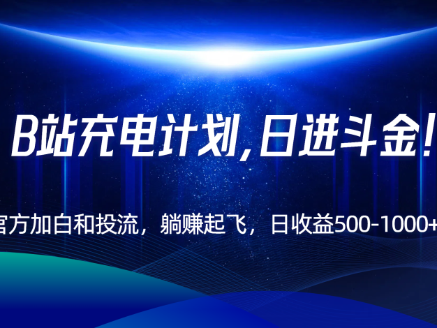 B站充电计划，官方加白和投流，躺赚起飞，日收益500-1000+！